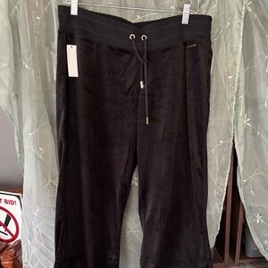 H by Halston Black Ribbed Velour Lounge Pants